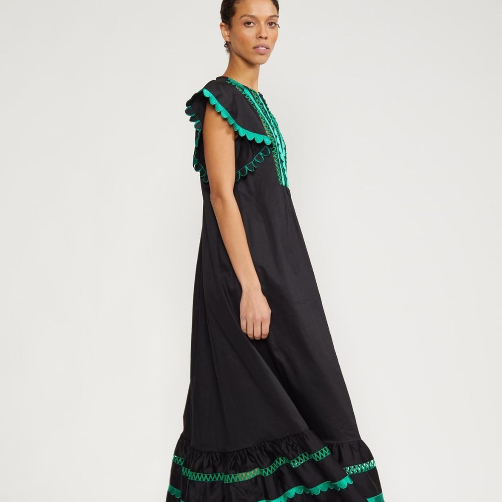 Black Cynthia Rowley Nairobi Scalloped Embroidered Kaftan Dress